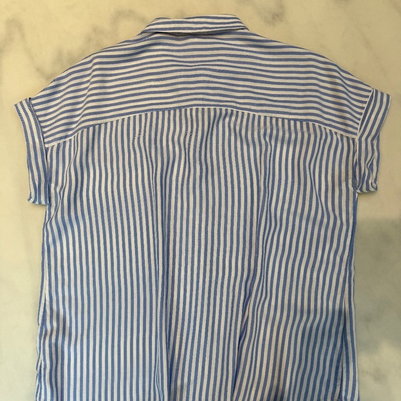 Women’s Sleeveless Blouse, Roll cuffs, Blue & White Stripes Size M - Picture 3 of 5